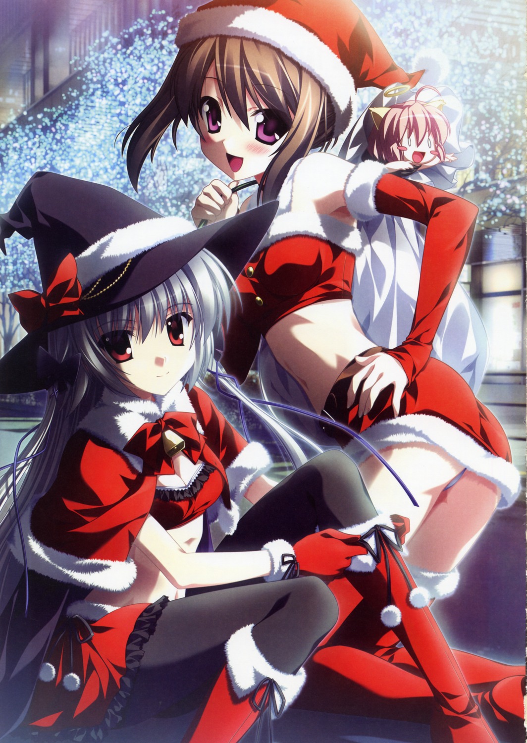christmas, cleavage, ef_~a_fairytale_of_the_two~, hayama_mizuki_(angel's_sunday), kamishiro_alice, minori, nanao_naru, pantsu, pantyhose, shouna_mitsuishi, supipara, tenshi_no_nichiyoubi, thighhighs, witch