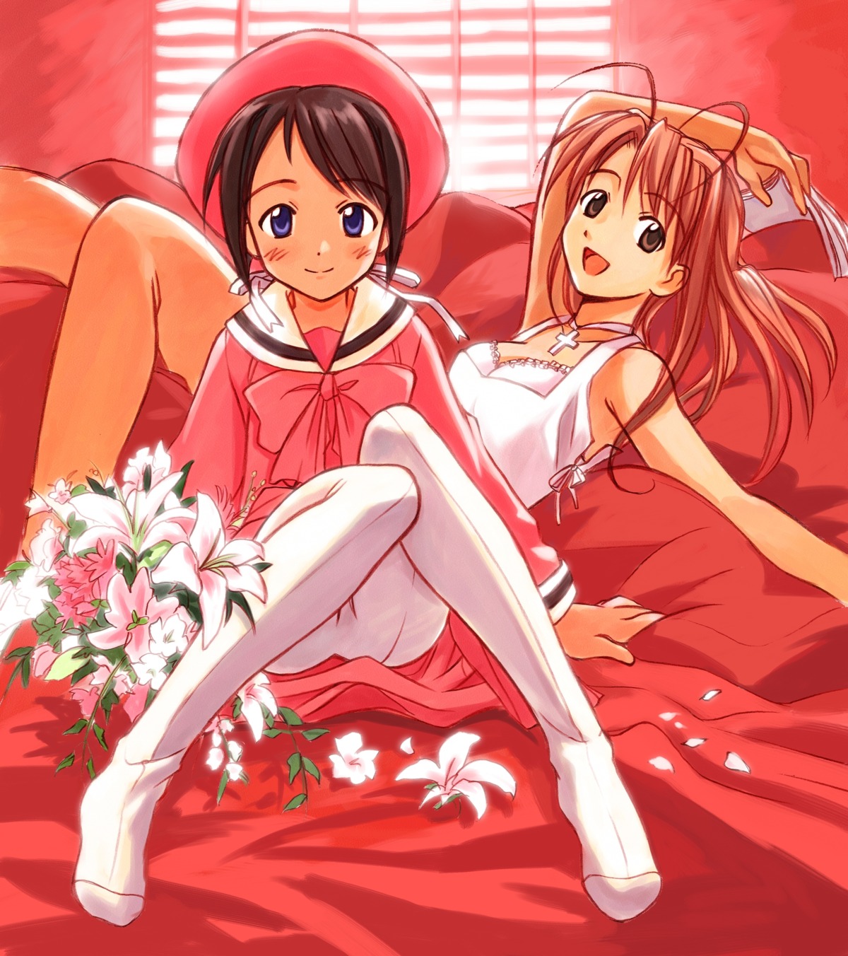 akamatsu_ken, dress, love_hina, maehara_shinobu, narusegawa_naru, pantyhose, seifuku, summer_dress