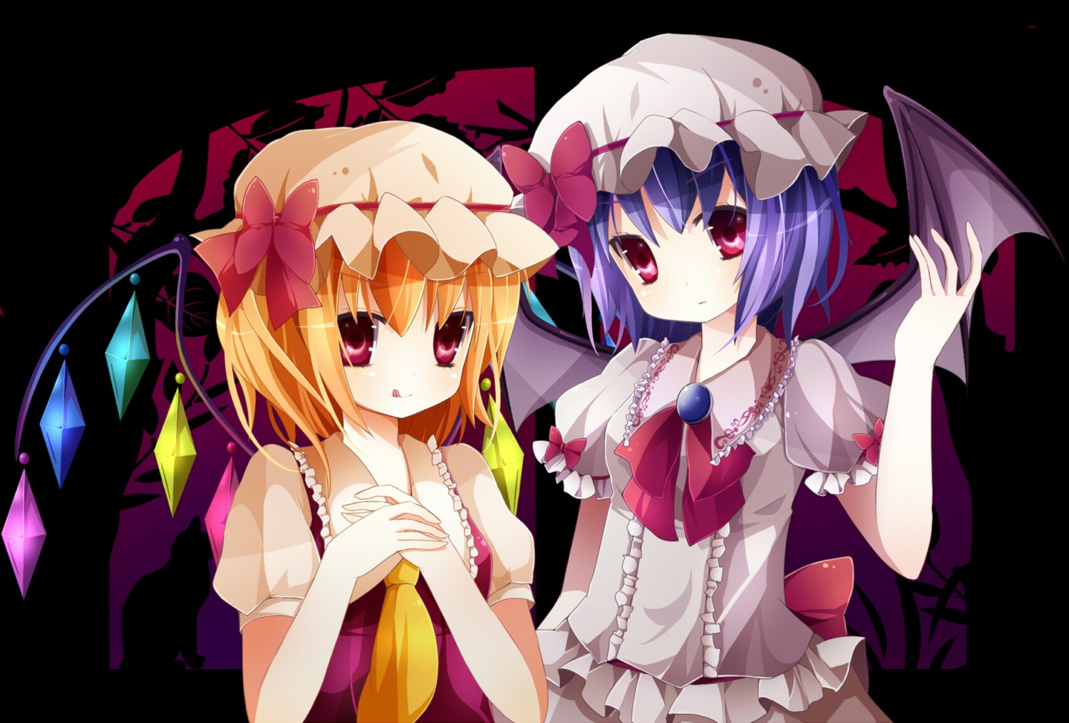flandre_scarlet, rairateru, remilia_scarlet, touhou, wings