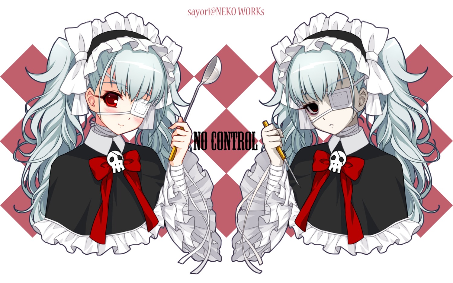 axanael, bandages, eyepatch, gothic_lolita, lolita_fashion, neko_works, nooko, sayori, wallpaper