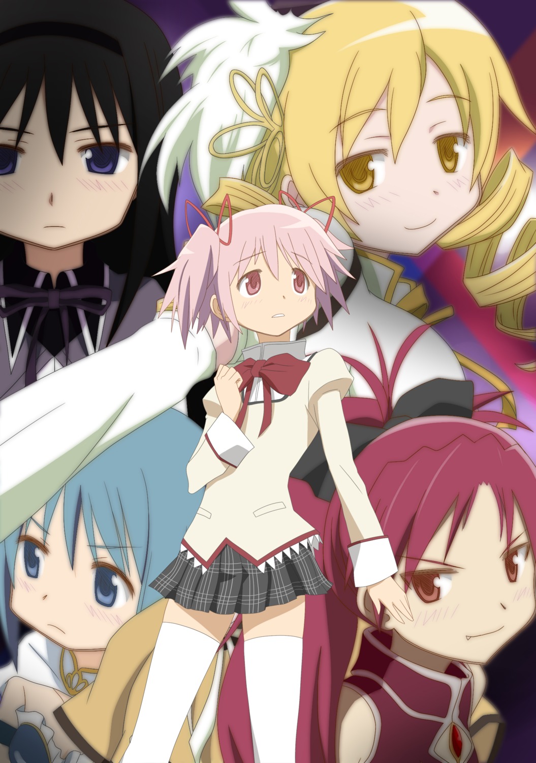 akemi_homura, h.t.k, kaname_madoka, mahou_shoujo_madoka_magica, miki_sayaka, sakura_kyouko, seifuku, thighhighs