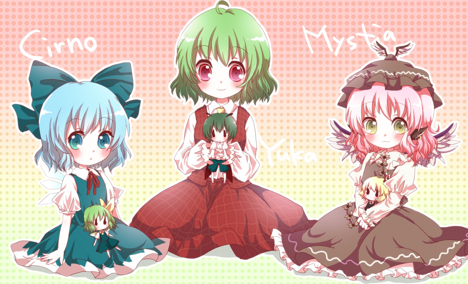 chibi, cirno, daiyousei, kazami_yuuka, kuromame_(8gou), mystia_lorelei, rumia, touhou