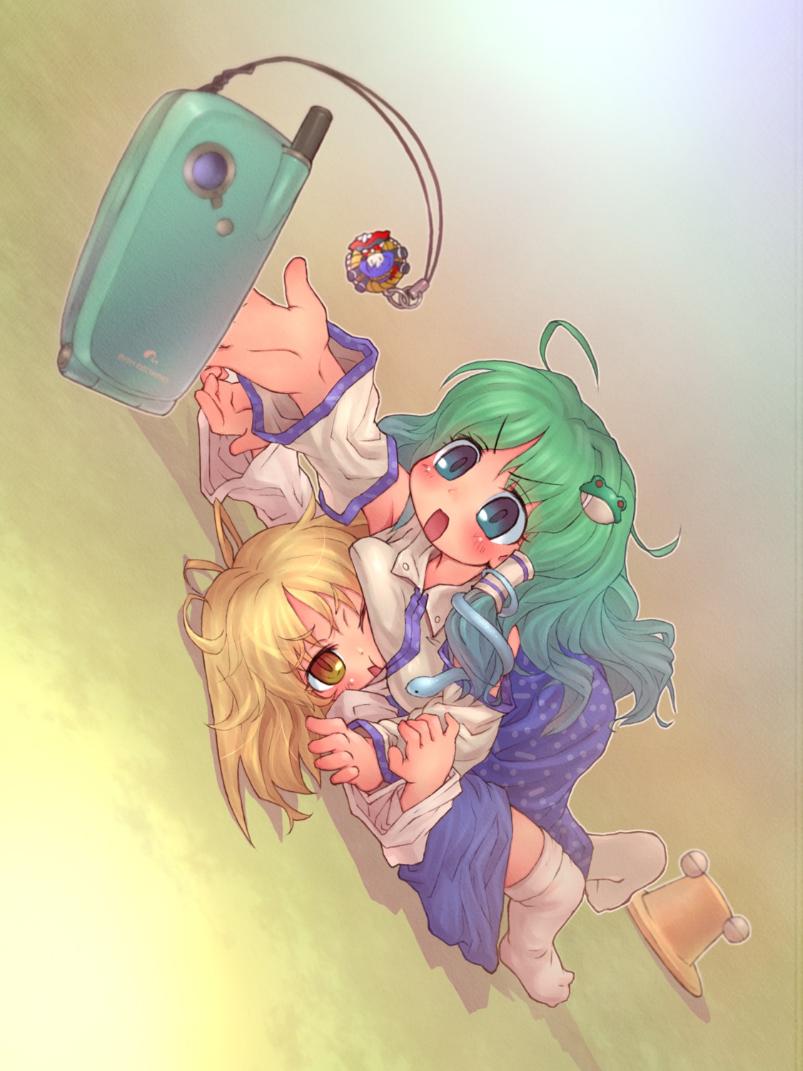 kochiya_sanae, moriya_suwako, sankuma, thighhighs, touhou