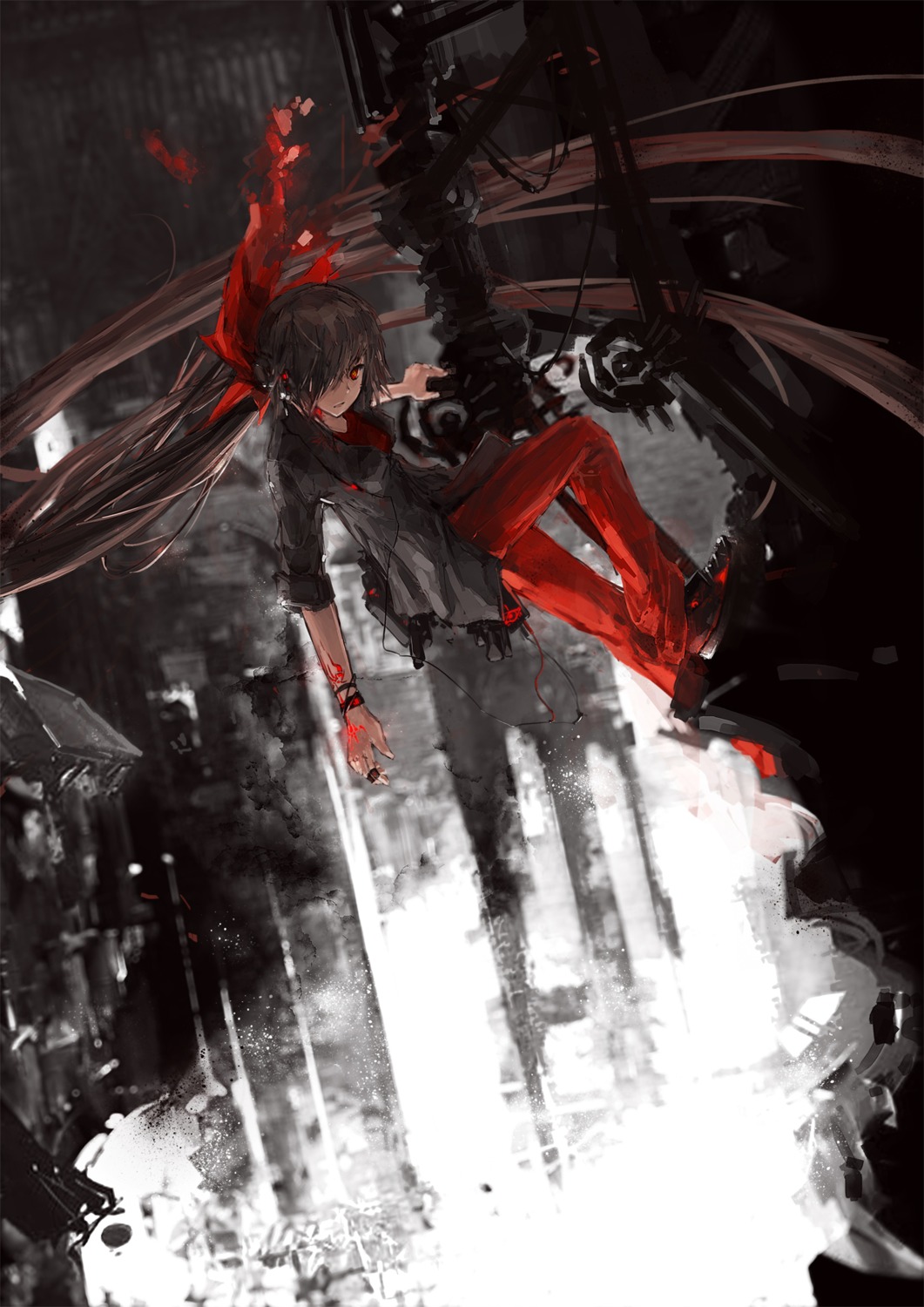 fujiwara_no_mokou, headphones, lowlight_kirilenko, touhou