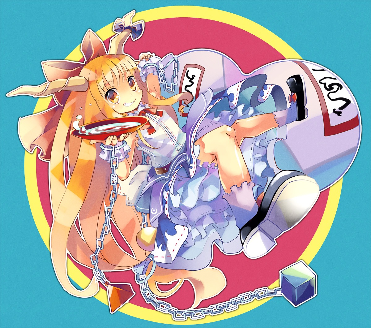 bloomers, horns, ibuki_suika, sake, touhou, yumekui