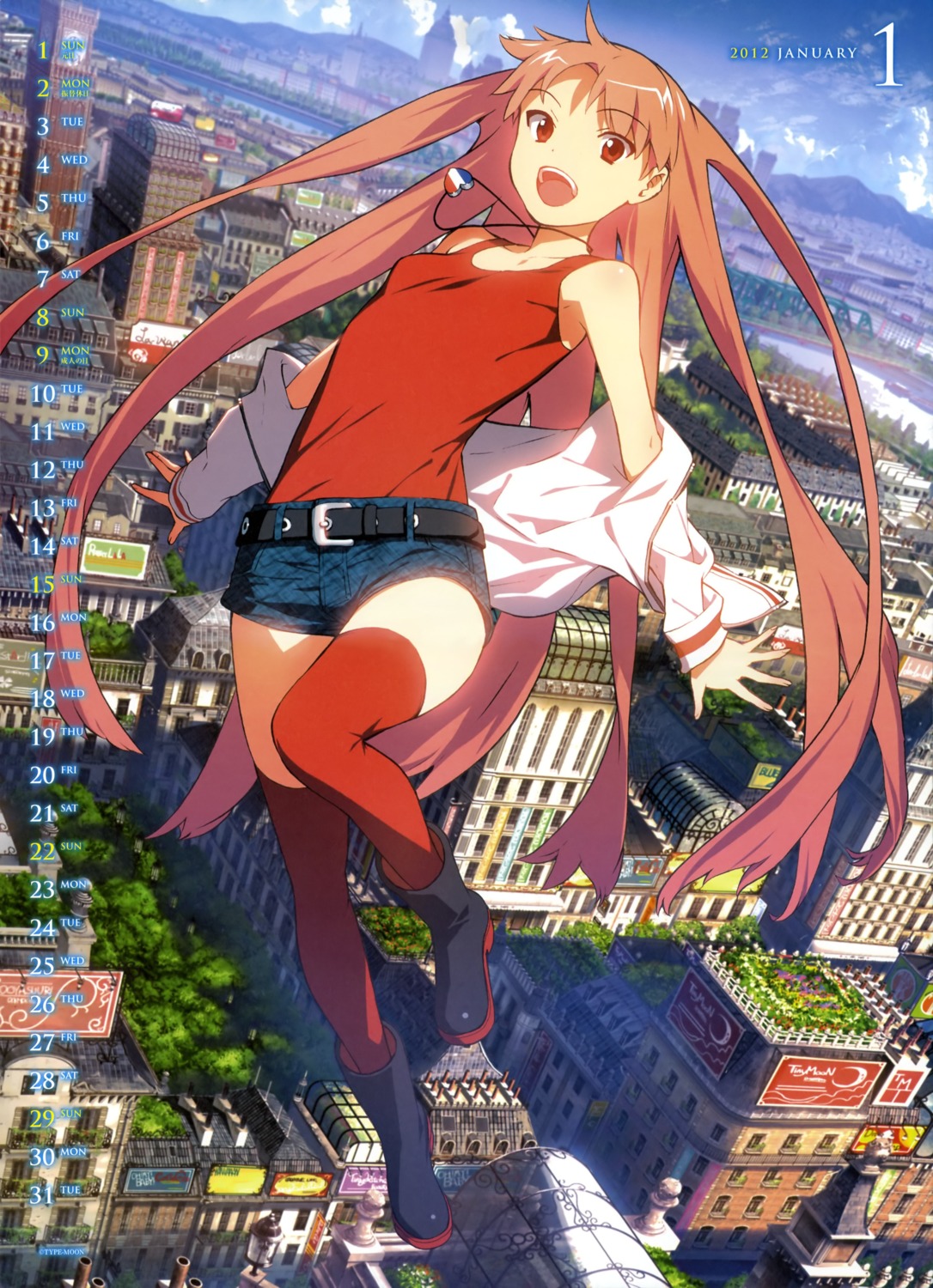 asube_shirube, calendar, girls'_work, takenashi_eri, thighhighs, type-moon