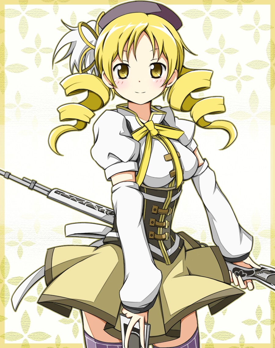 gun, karamone-ze, mahou_shoujo_madoka_magica, thighhighs, tomoe_mami