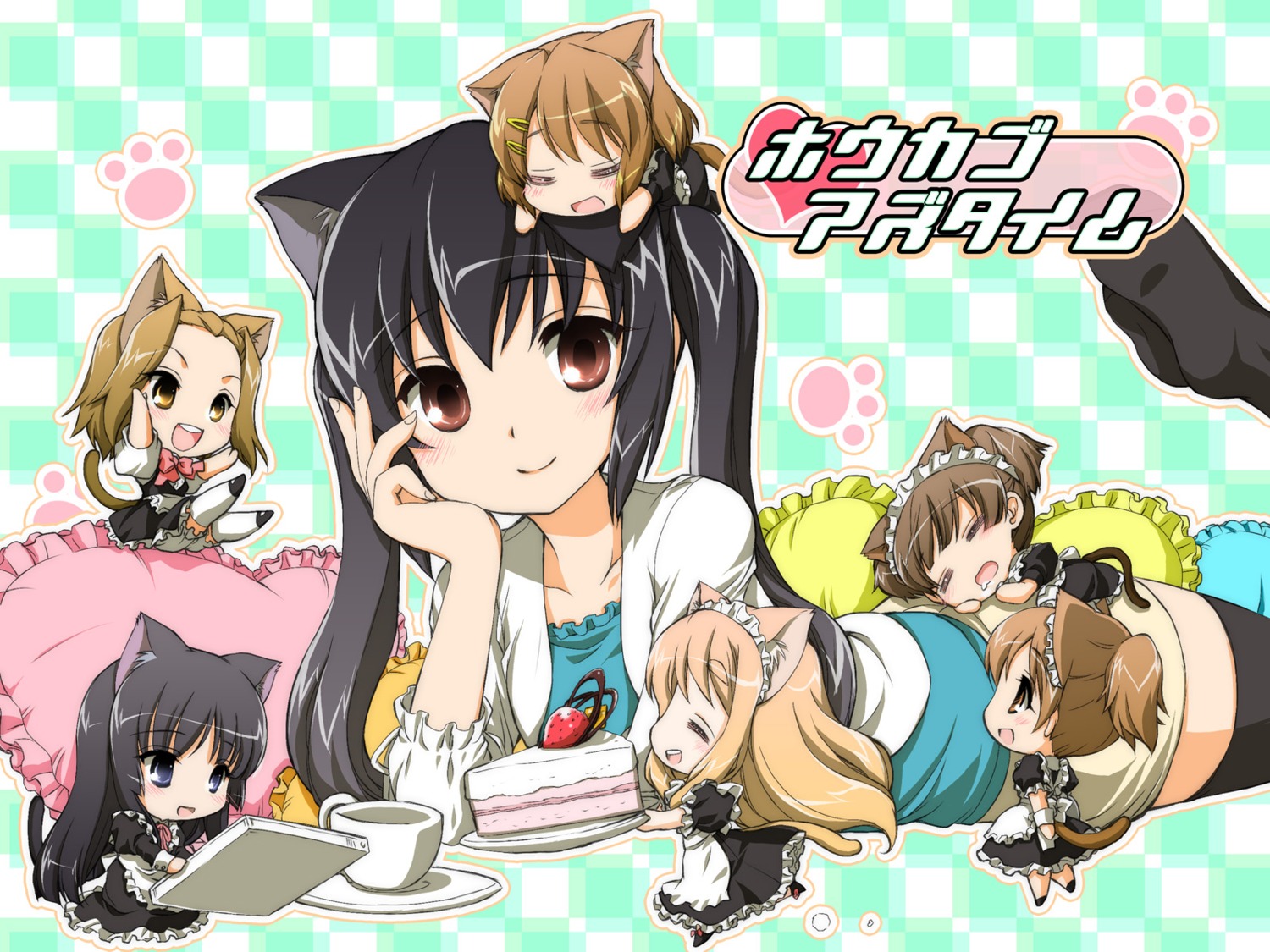 akiyama_mio, animal_ears, chibi, fujieda_miyabi, hirasawa_ui, hirasawa_yui, jpeg_artifacts, k-on!