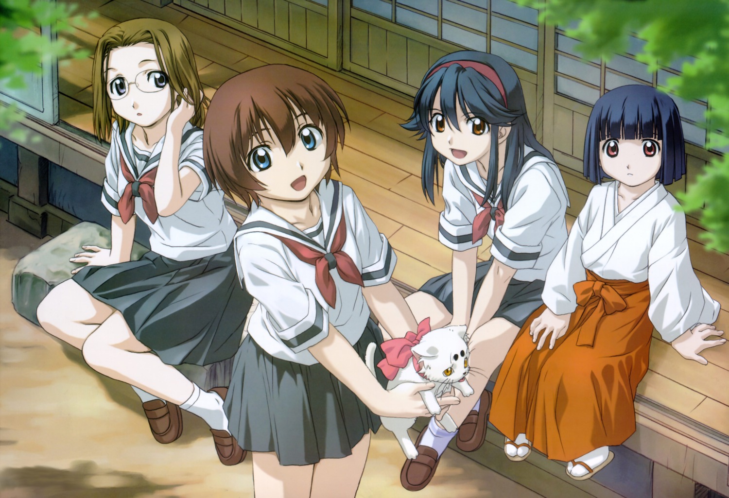 hitotsubashi_yurie, kamichu, megane, miko, neko, overfiltered, saegusa_matsuri, saegusa_miko