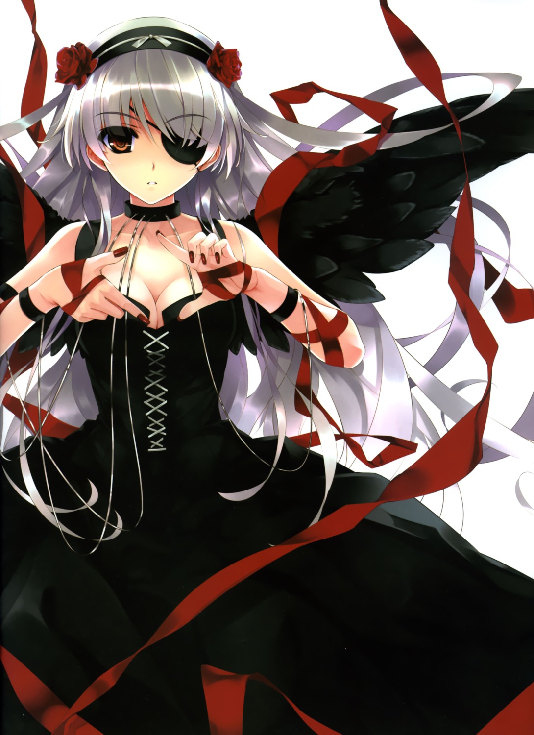 cleavage, dress, eyepatch, kuroi_goth_loli_no_shoujo, misaki_kurehito, wings