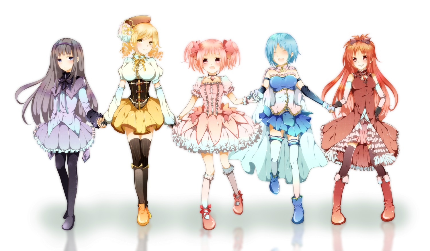 akemi_homura, kaname_madoka, mahou_shoujo_madoka_magica, miki_sayaka, pantyhose, sakura_kyouko, sumomo_kaze, thighhighs, tomoe_mami