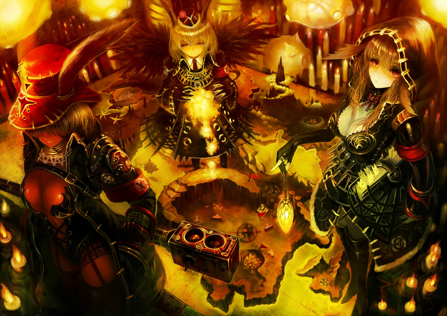 cleavage, pixiv_fantasia_v, thighhighs, wings, yoshiku