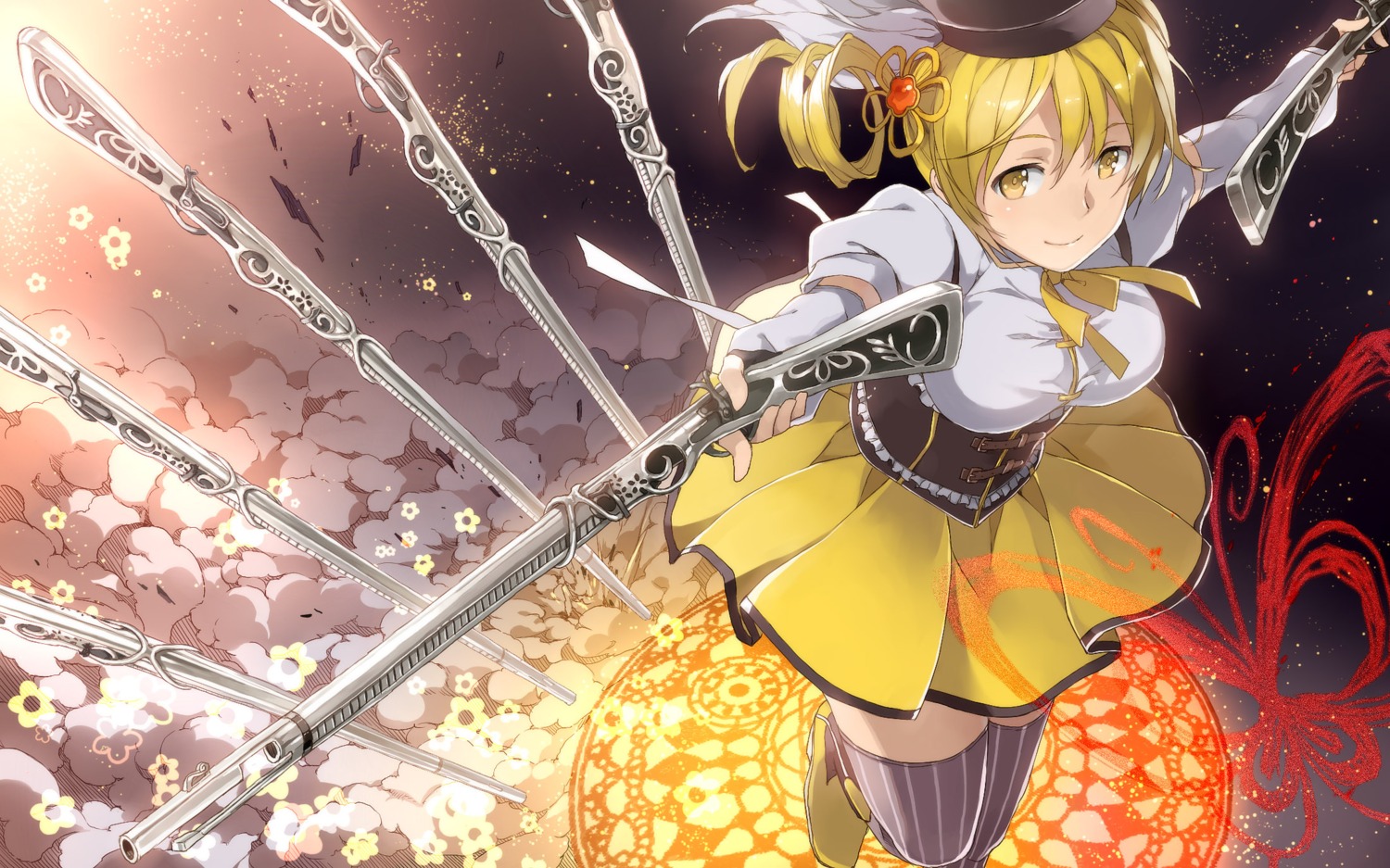 gun, mahou_shoujo_madoka_magica, ryou_(kimagure), thighhighs, tomoe_mami