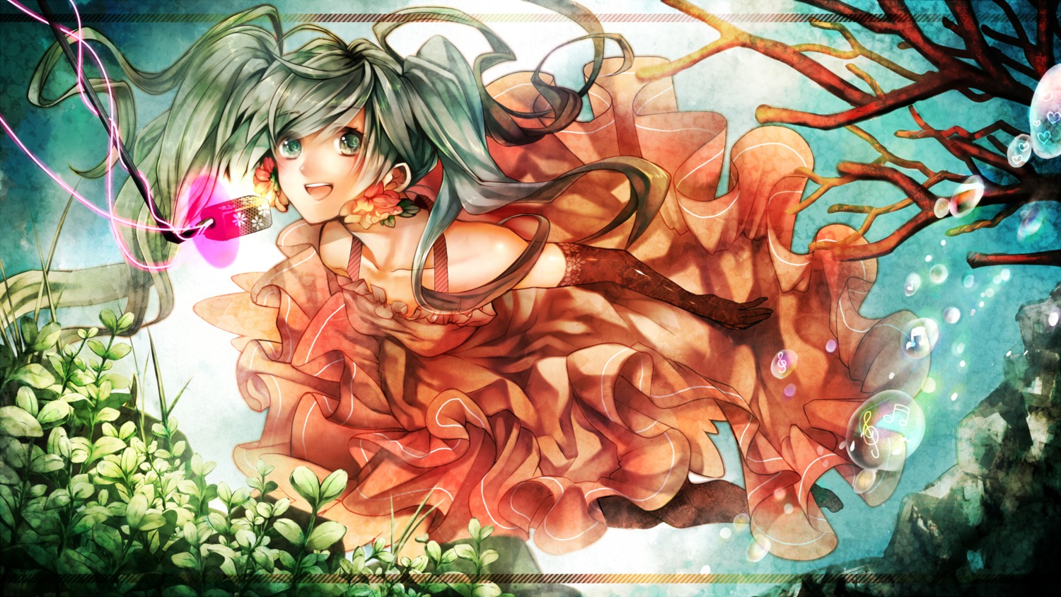 dress, hana_(yui), hatsune_miku, pantyhose, vocaloid, wallpaper