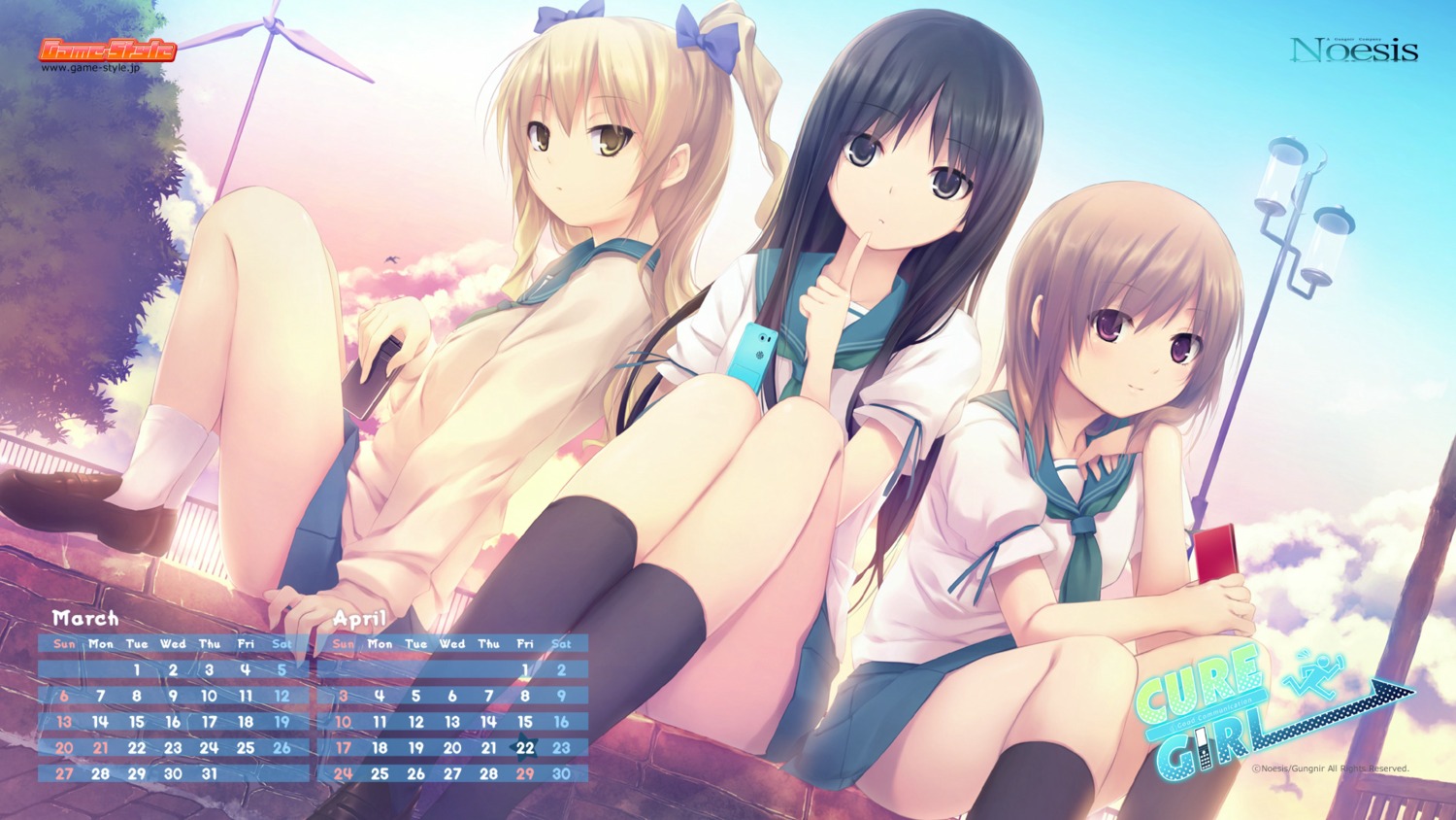 calendar, coffee-kizoku, cure_girl, hoshimiya_miyu, kunimura_kotone, nanjou_rena, noesis, seifuku