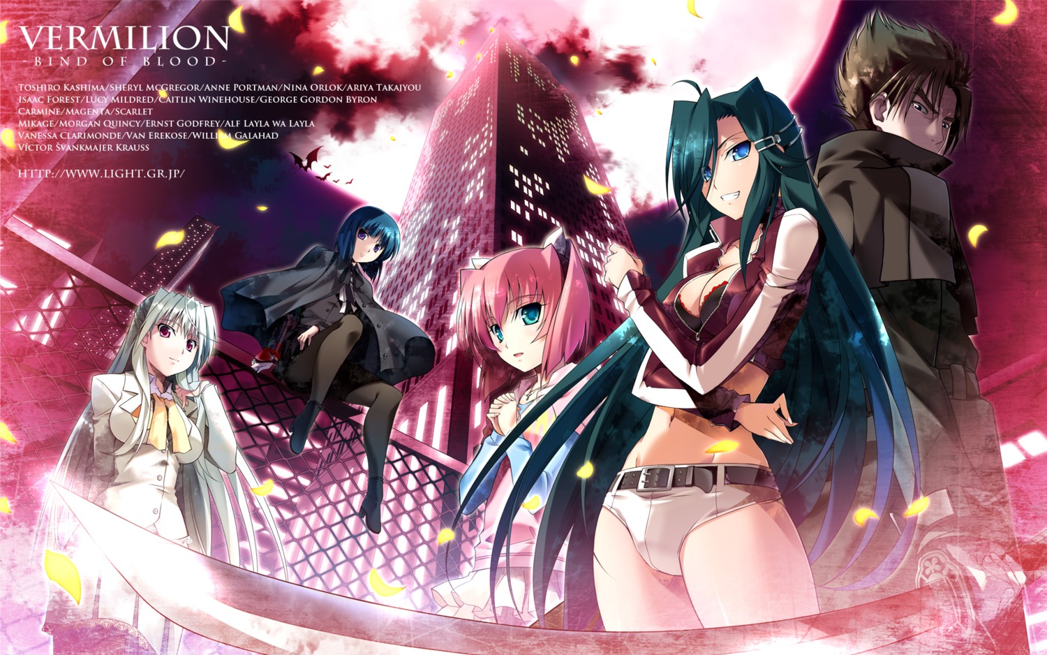 bra, cleavage, izumi_mahiru, light, pantyhose, vermilion_-bind_of_blood-, wallpaper