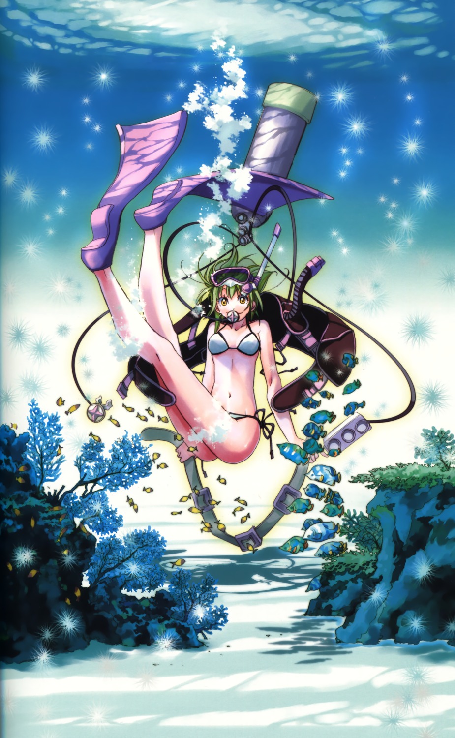 amanchu!, amano_kozue, bikini, binding_discoloration, kohinata_hikari, scanning_artifacts, swimsuits
