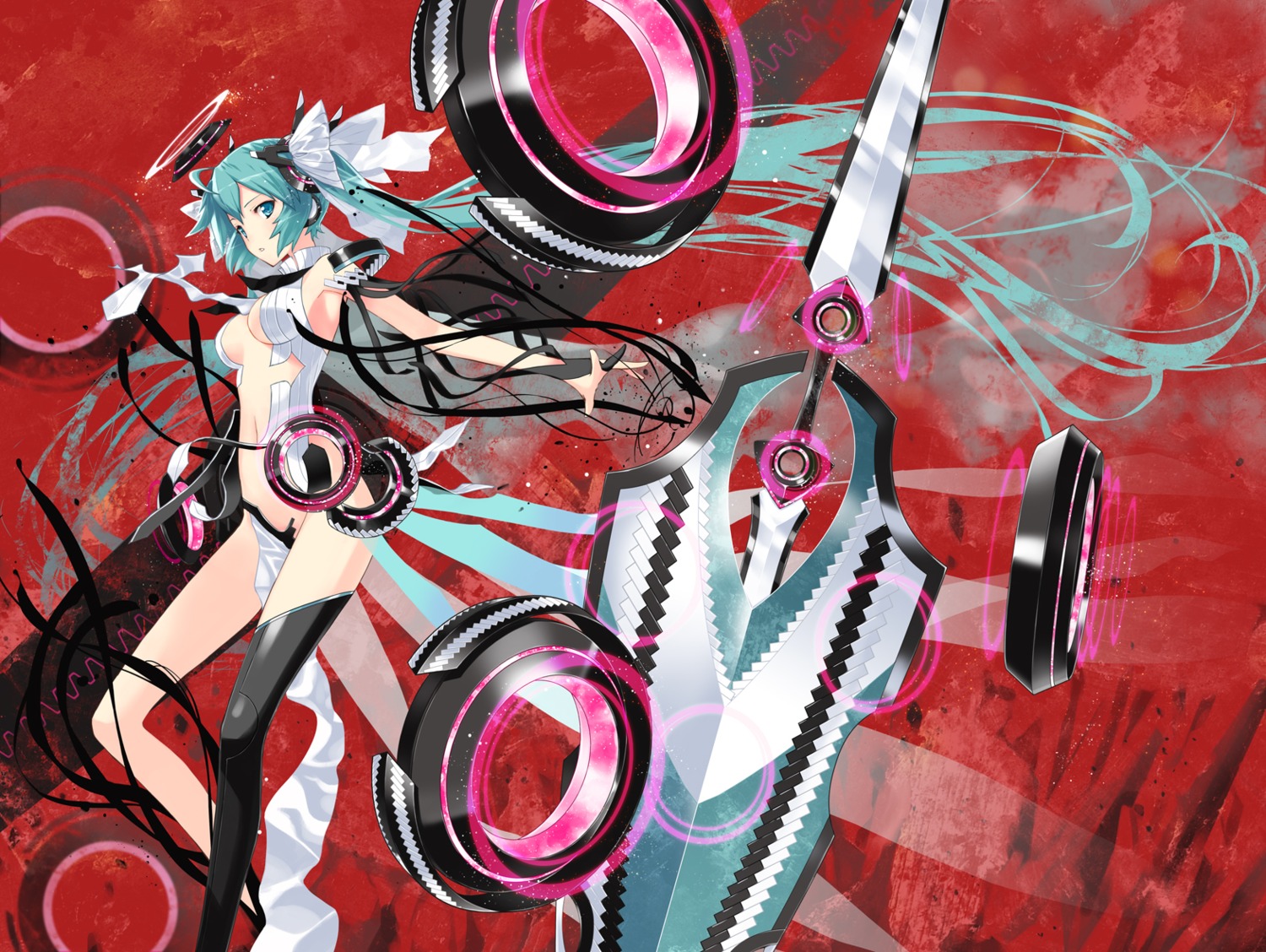 achunchun, hatsune_miku, miku_append, thighhighs, vocaloid, vocaloid_append