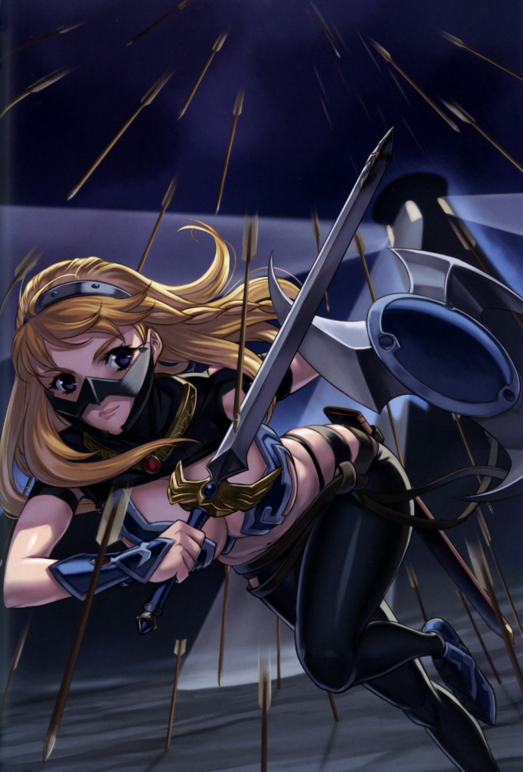 armor, binding_discoloration, cleavage, eiwa, leina, queen's_blade, queen's_blade_rebellion, sword