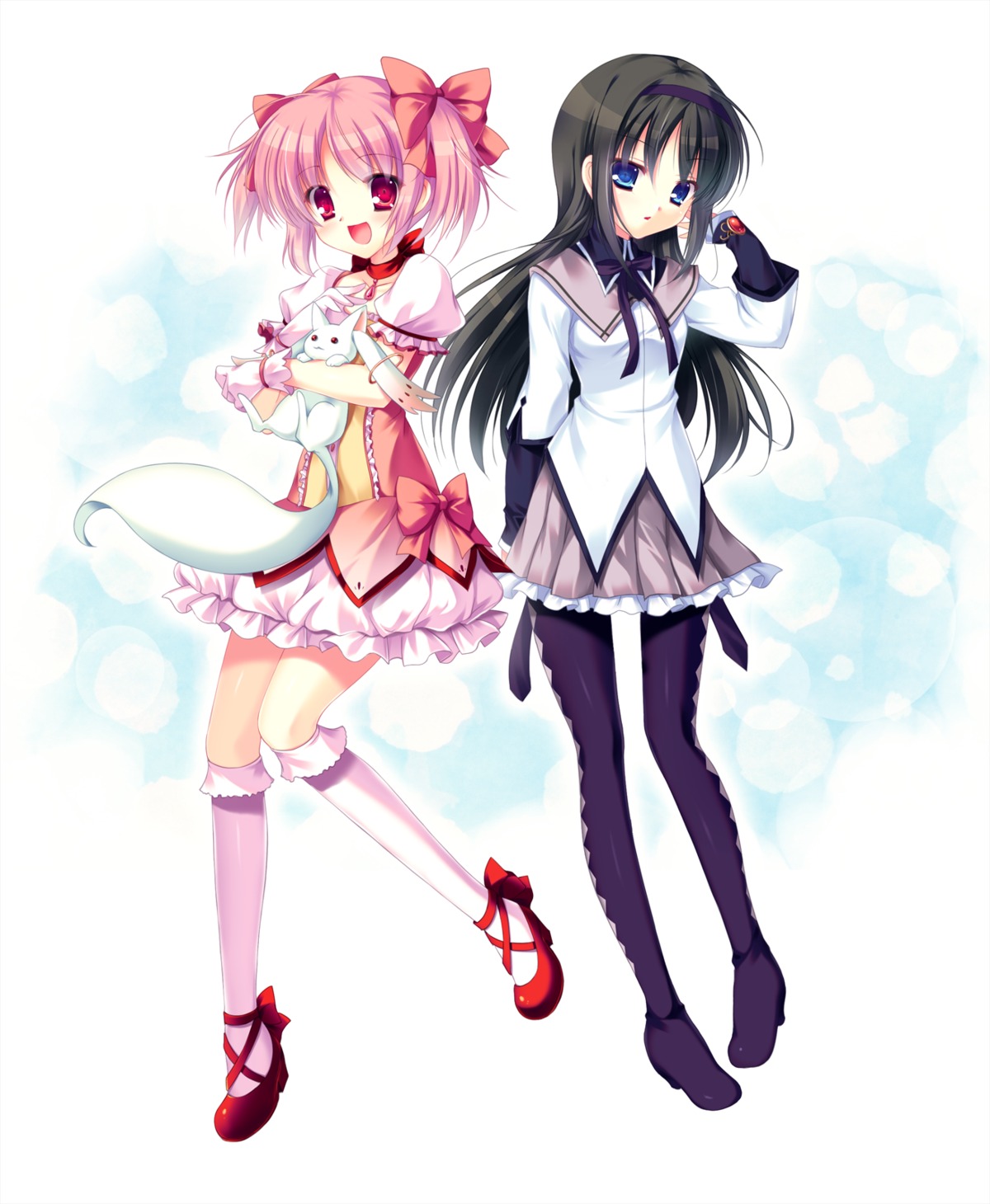 akemi_homura, futaori_arisa, kaname_madoka, kyubey, mahou_shoujo_madoka_magica, pantyhose