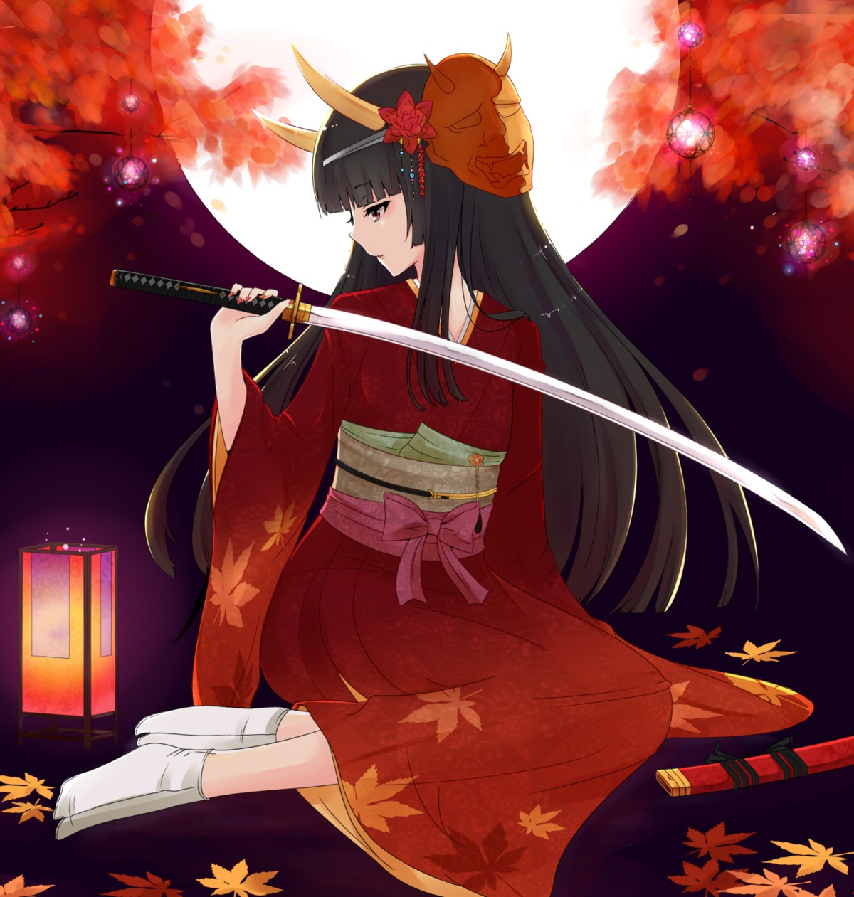 hinomoto_oniko, horns, kimono, nuko_(mikupantu), sword