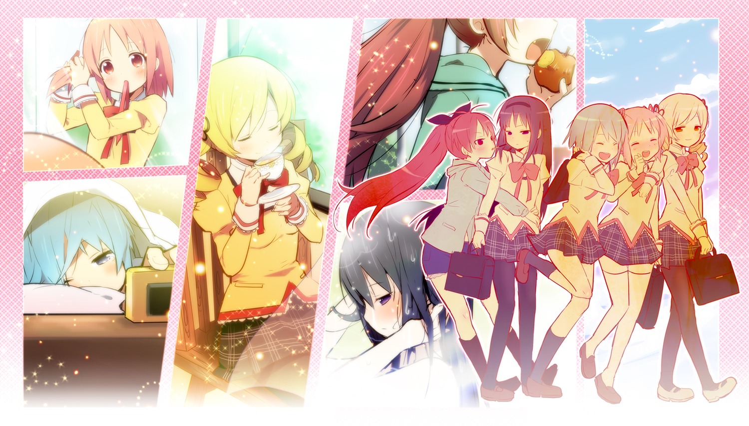 akemi_homura, kaname_madoka, kl, mahou_shoujo_madoka_magica, miki_sayaka, pantyhose, sakura_kyouko, seifuku