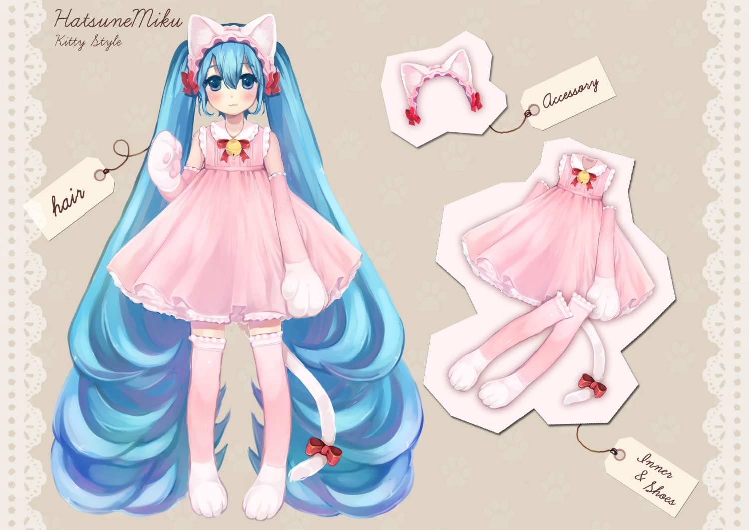 animal_ears, dress, hatsune_miku, nekomimi, sususuyo, tail, thighhighs, vocaloid