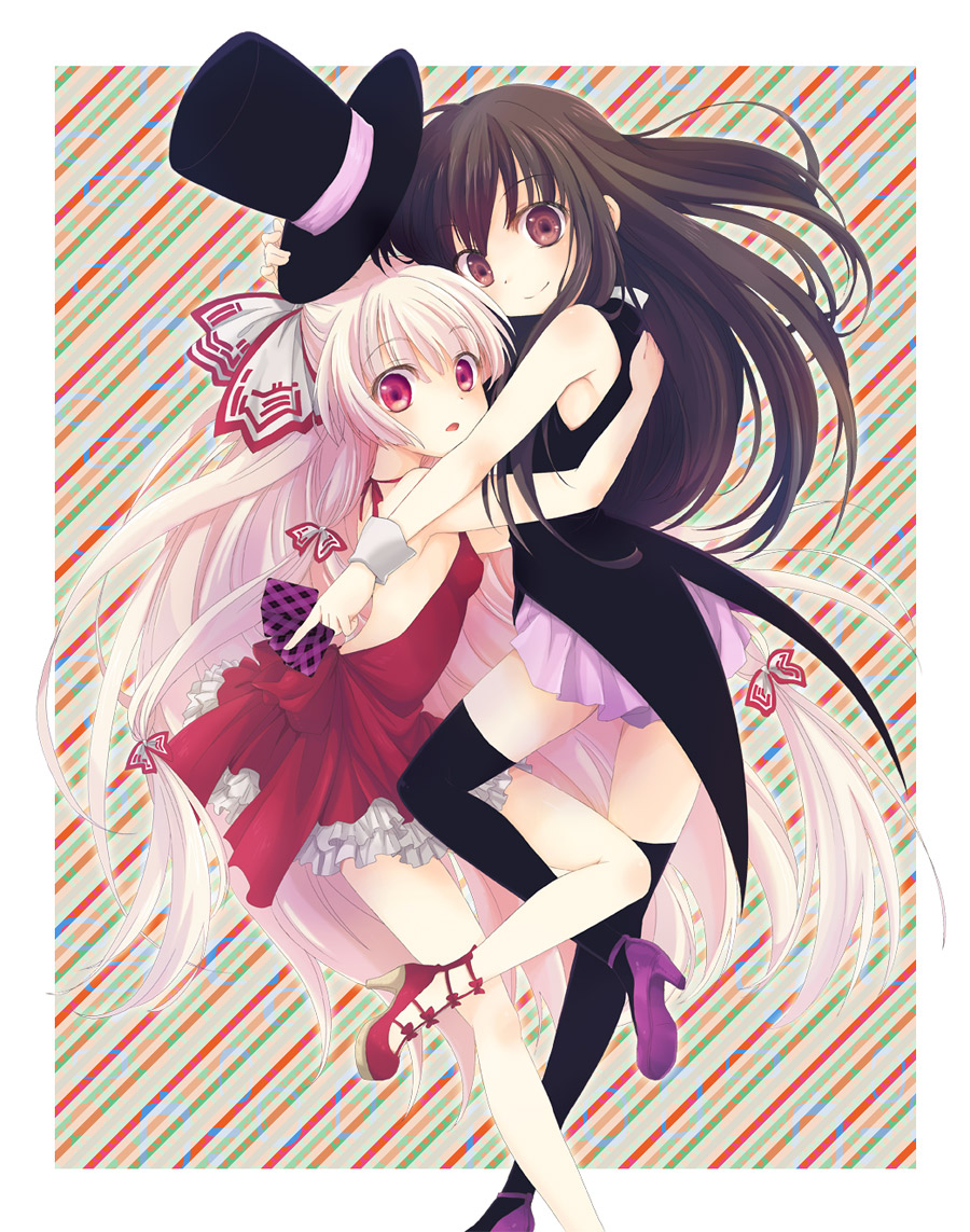 fujiwara_no_mokou, houraisan_kaguya, jpeg_artifacts, kona, thighhighs, touhou