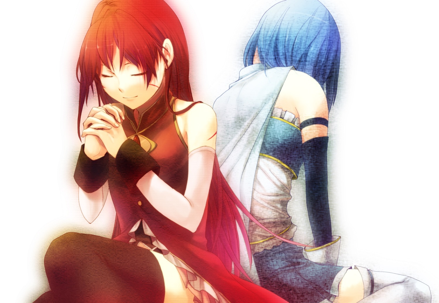mahou_shoujo_madoka_magica, miki_sayaka, sakura_kyouko, thighhighs, yuki_(popopo)