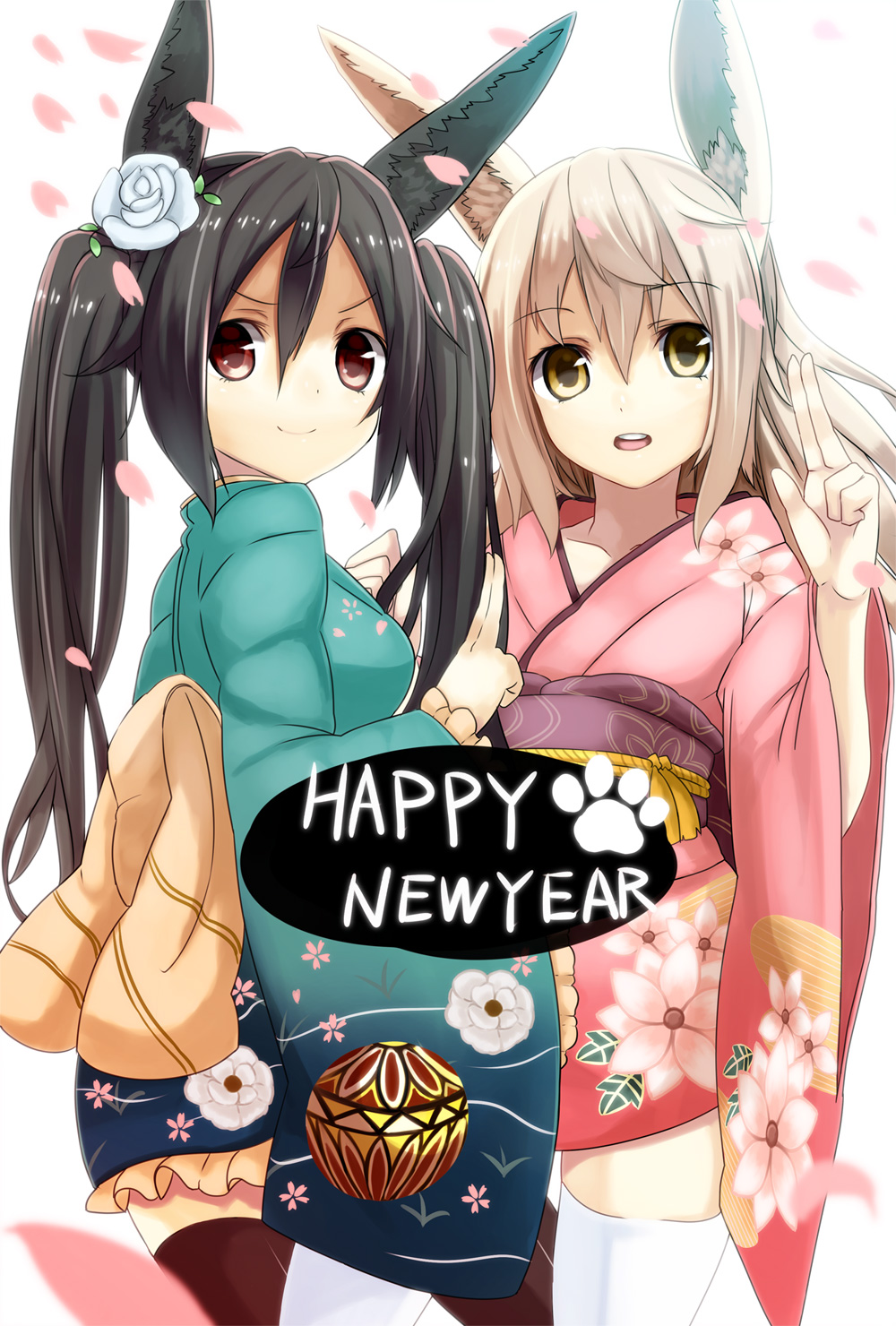 animal_ears, bunny_ears, haruken, thighhighs, yukata