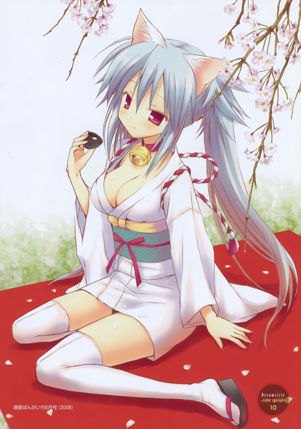 animal_ears, cleavage, komiya_yuuta, nekomimi, thighhighs, yukata