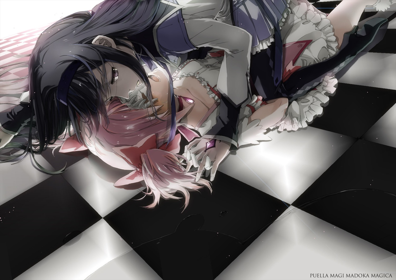 akemi_homura, hitaki_azami, jpeg_artifacts, kaname_madoka, mahou_shoujo_madoka_magica, pantyhose, yuri