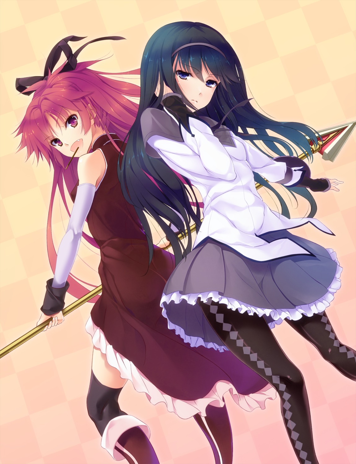 akemi_homura, mahou_shoujo_madoka_magica, matsugawa, pantyhose, sakura_kyouko