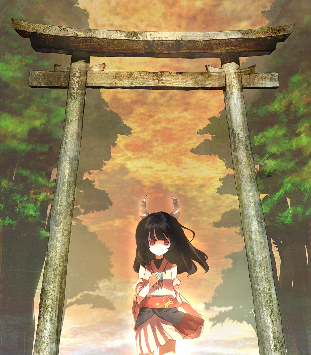 hama2224, horns, japanese_clothes, jpeg_artifacts, naga