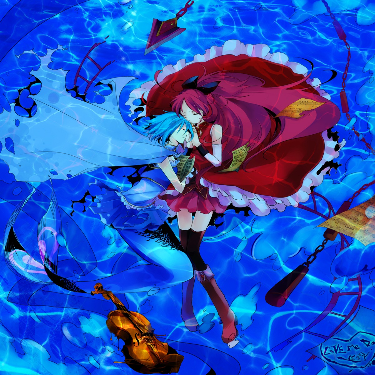 blood_bier, mahou_shoujo_madoka_magica, miki_sayaka, sakura_kyouko, thighhighs