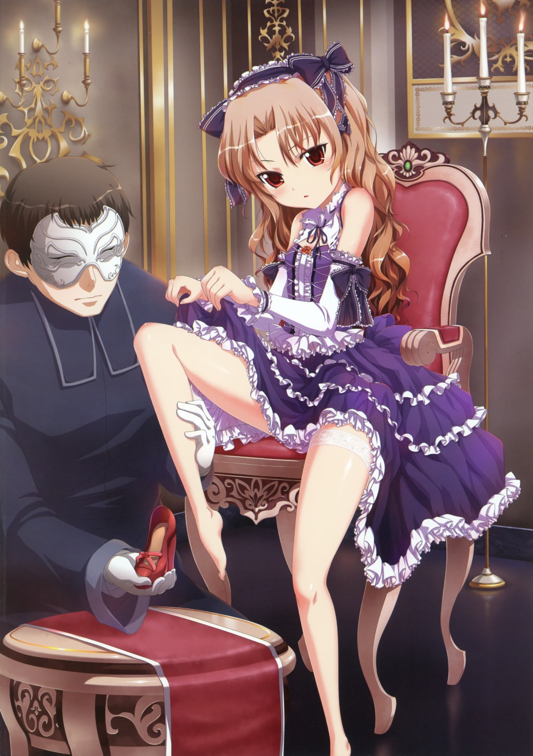 19_(artist), dress, feet, garter, lolita_fashion, skirt_lift, snow_ring