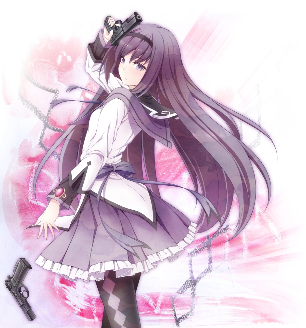 akemi_homura, gun, mahou_shoujo_madoka_magica, pantyhose, takano_suzu