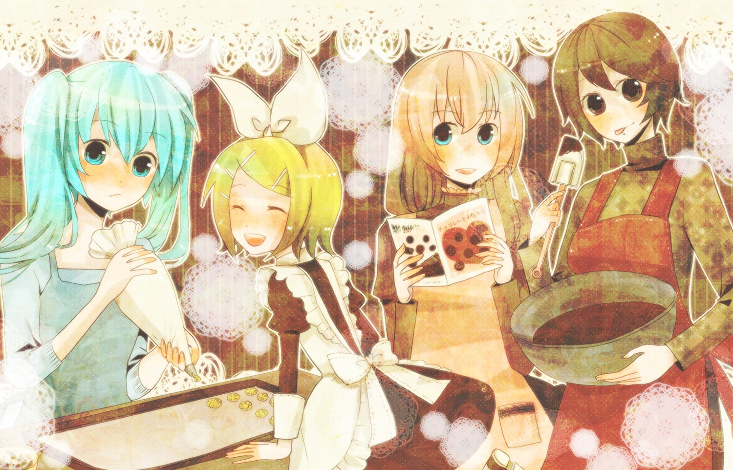 hatsune_miku, kagamine_rin, maid, masaki_natsume, megurine_luka, meiko, vocaloid