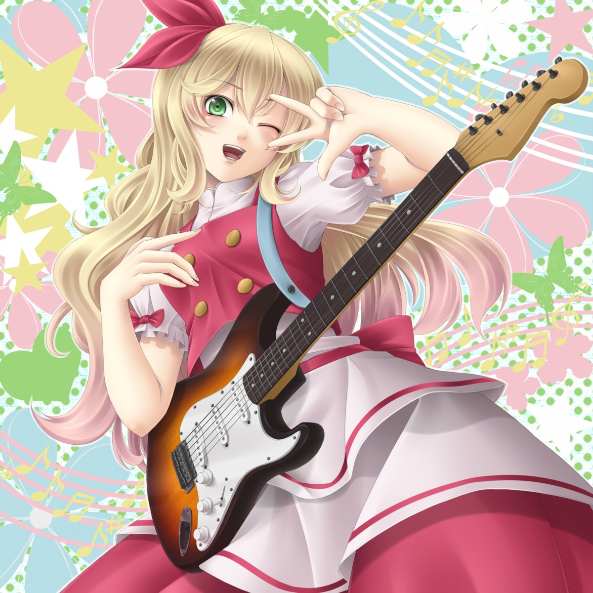 dress, ellen, guitar, mochi.f, touhou