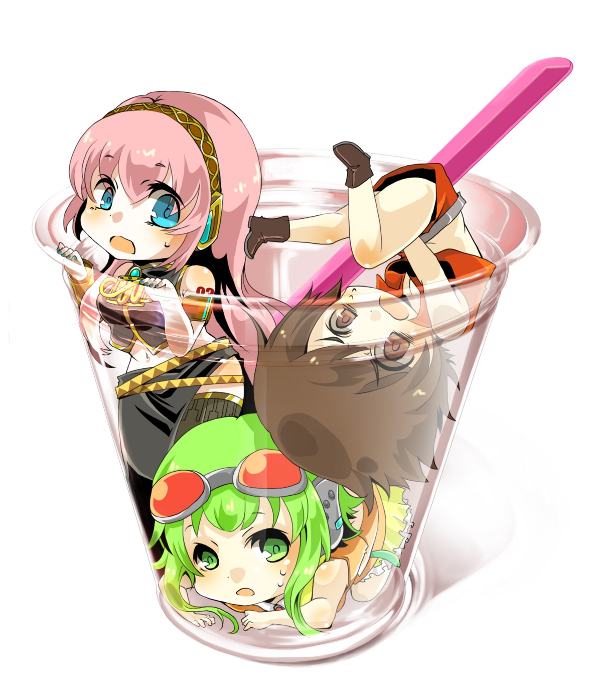 chibi, gumi, headphones, megurine_luka, meiko, vocaloid, yucco_kxoxc