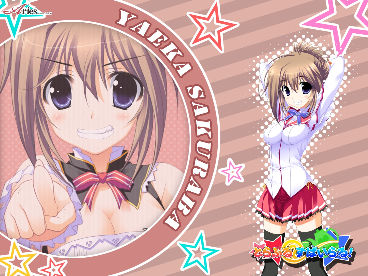 aries, sakuraba_yaeka, seifuku, tagme, thighhighs, trouble@spiral!, wallpaper