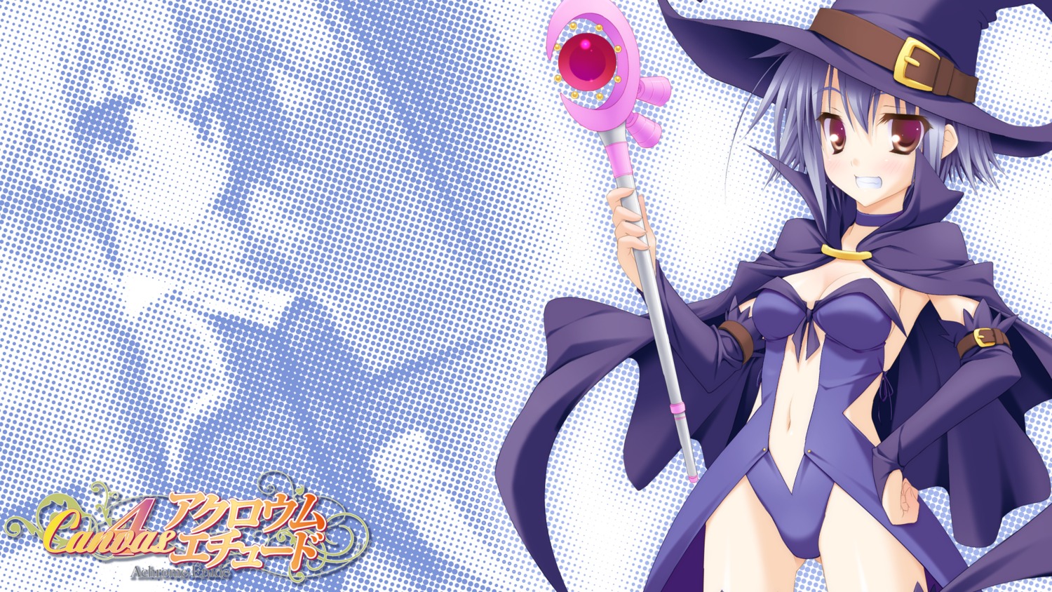 canvas_4, cleavage, f&c, leotard, minase_(dragon_panda), shinonome_anzu, wallpaper, witch