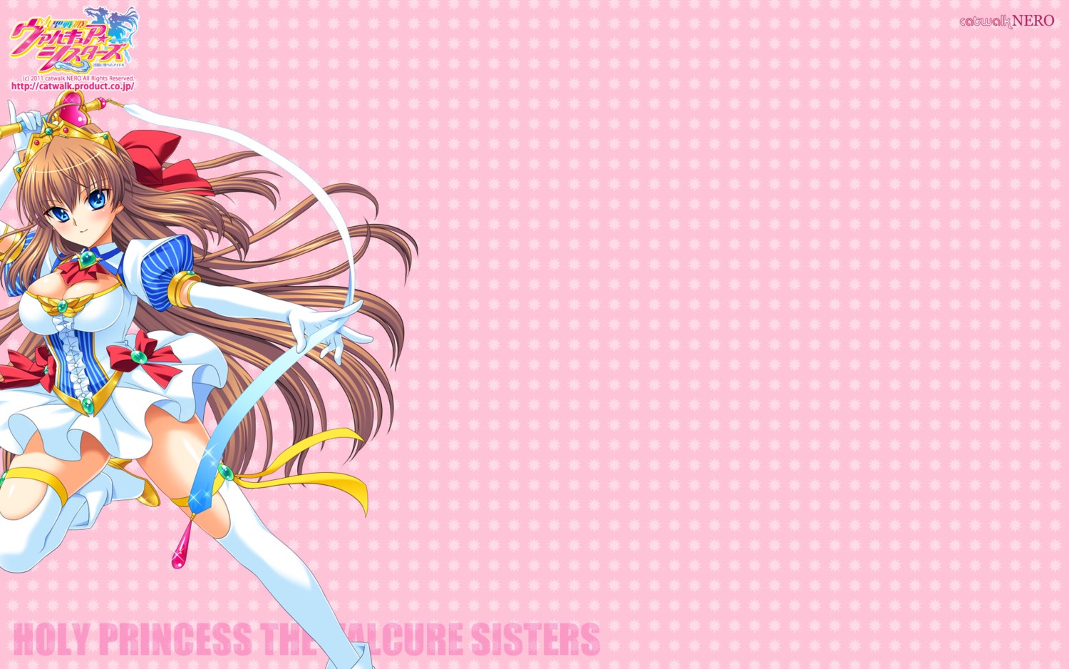 catwalk, cleavage, dress, kamei, sakurai_natsuki, seisenki_valkyrie_sisters_~yami_ni_ochita_idol~, thighhighs, wallpaper