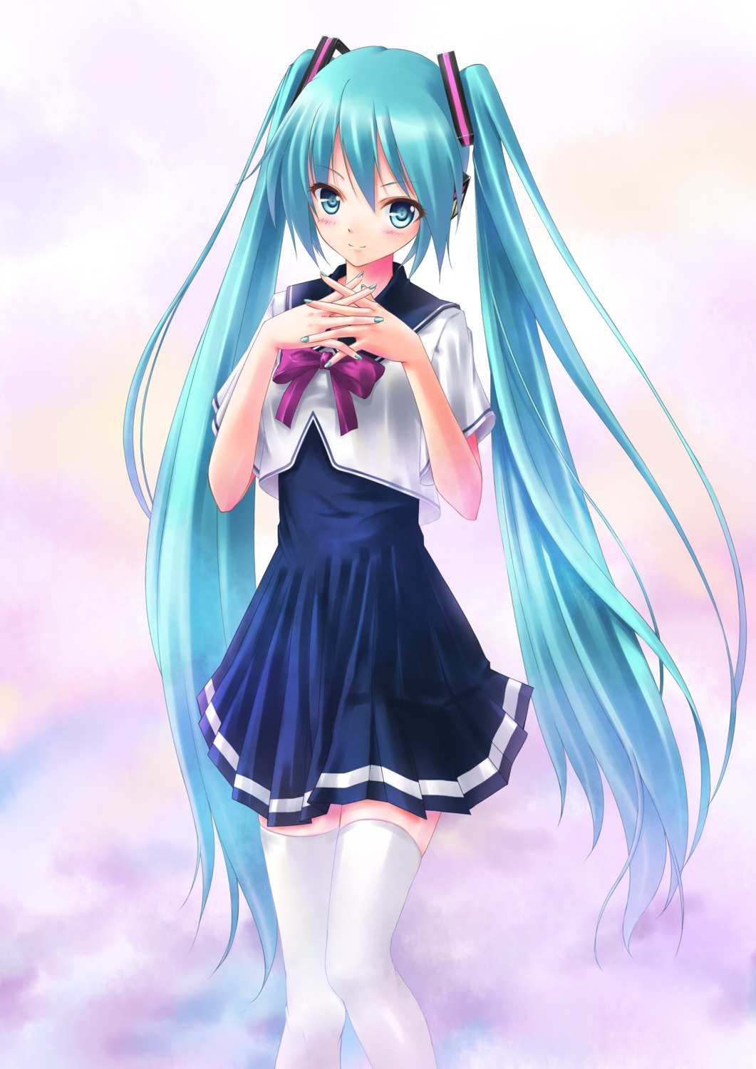 hatsune_miku, seifuku, thighhighs, toshi_(www000wj), vocaloid