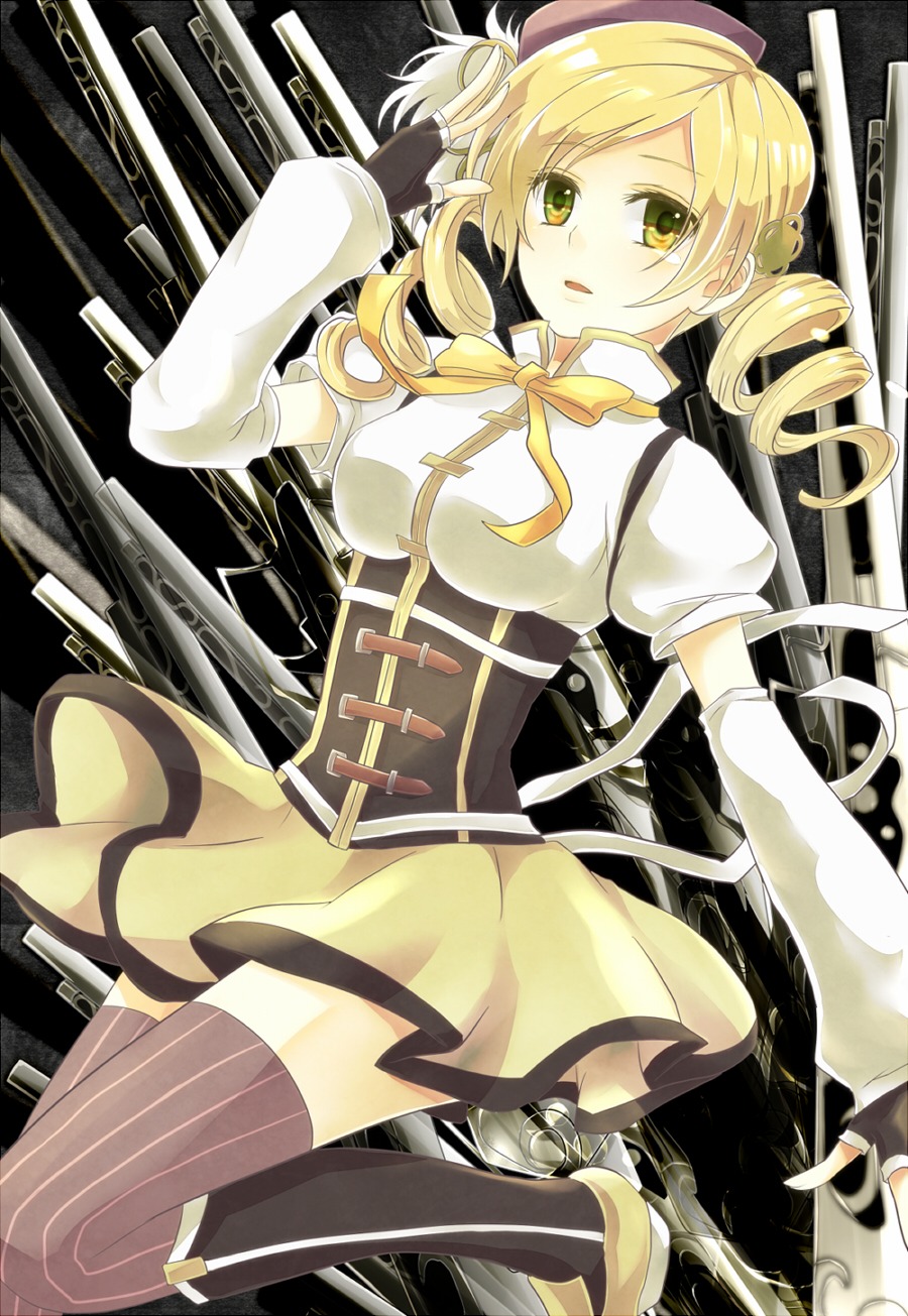 gun, mahou_shoujo_madoka_magica, modoromi, thighhighs, tomoe_mami