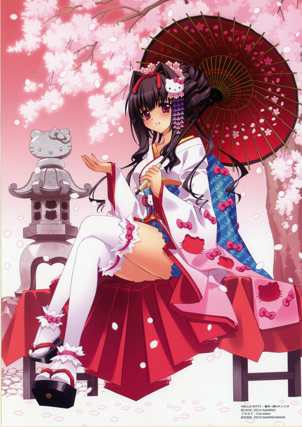 carnelian, hello_kitty, kimono, miyabi_sakuya, thighhighs