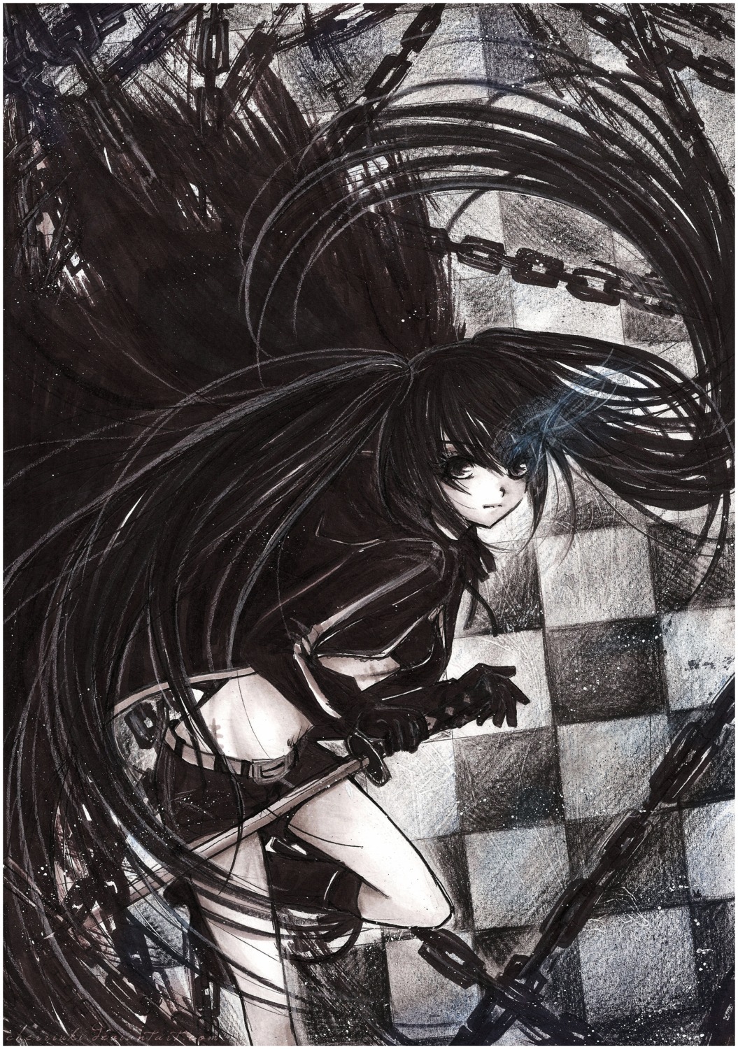 black_rock_shooter, black_rock_shooter_(character), cherriuki, kuroi_mato, vocaloid, watermark