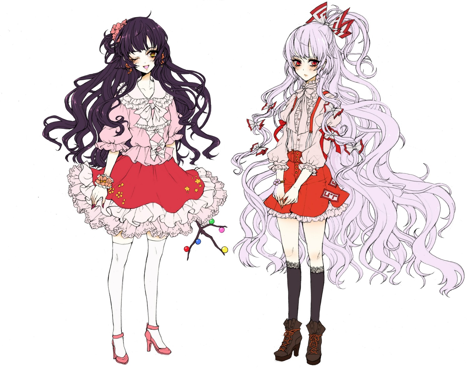 fujiwara_no_mokou, houraisan_kaguya, thighhighs, touhou, yutsumoe