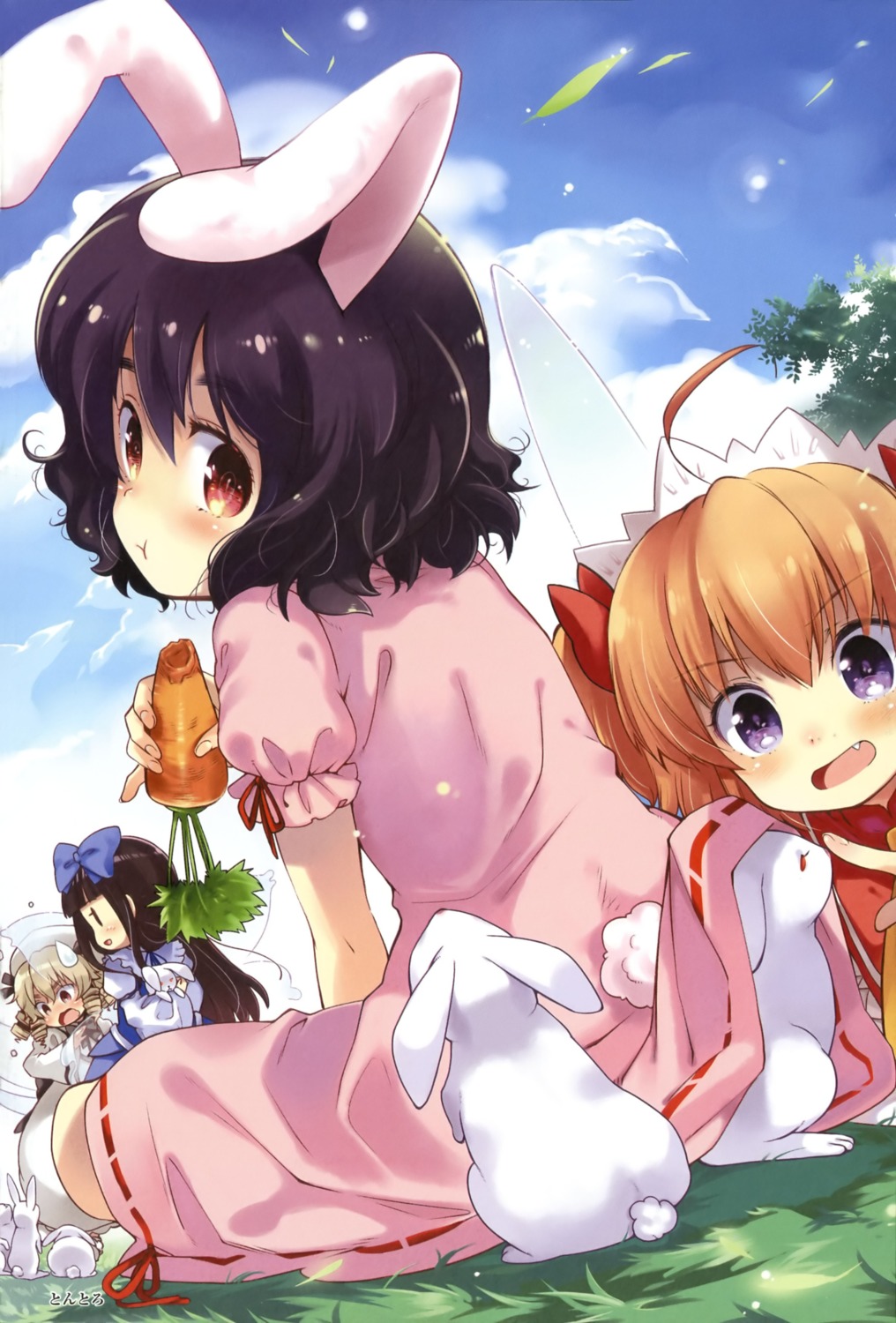 animal_ears, bunny_ears, inaba_tewi, luna_child, star_sapphire, sunny_milk, tontoro, touhou