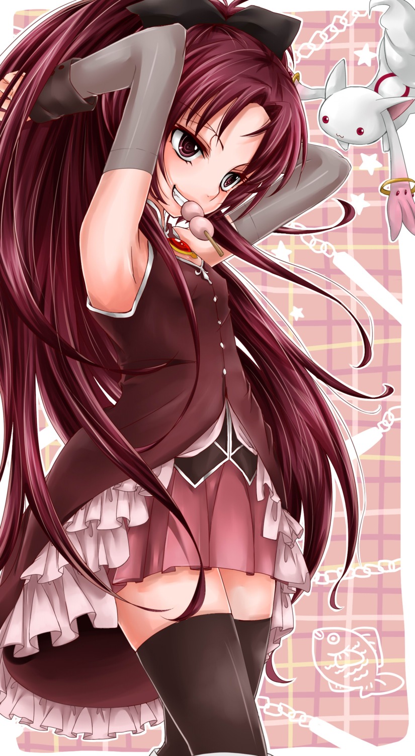 kimigainai, kyubey, mahou_shoujo_madoka_magica, sakura_kyouko, thighhighs
